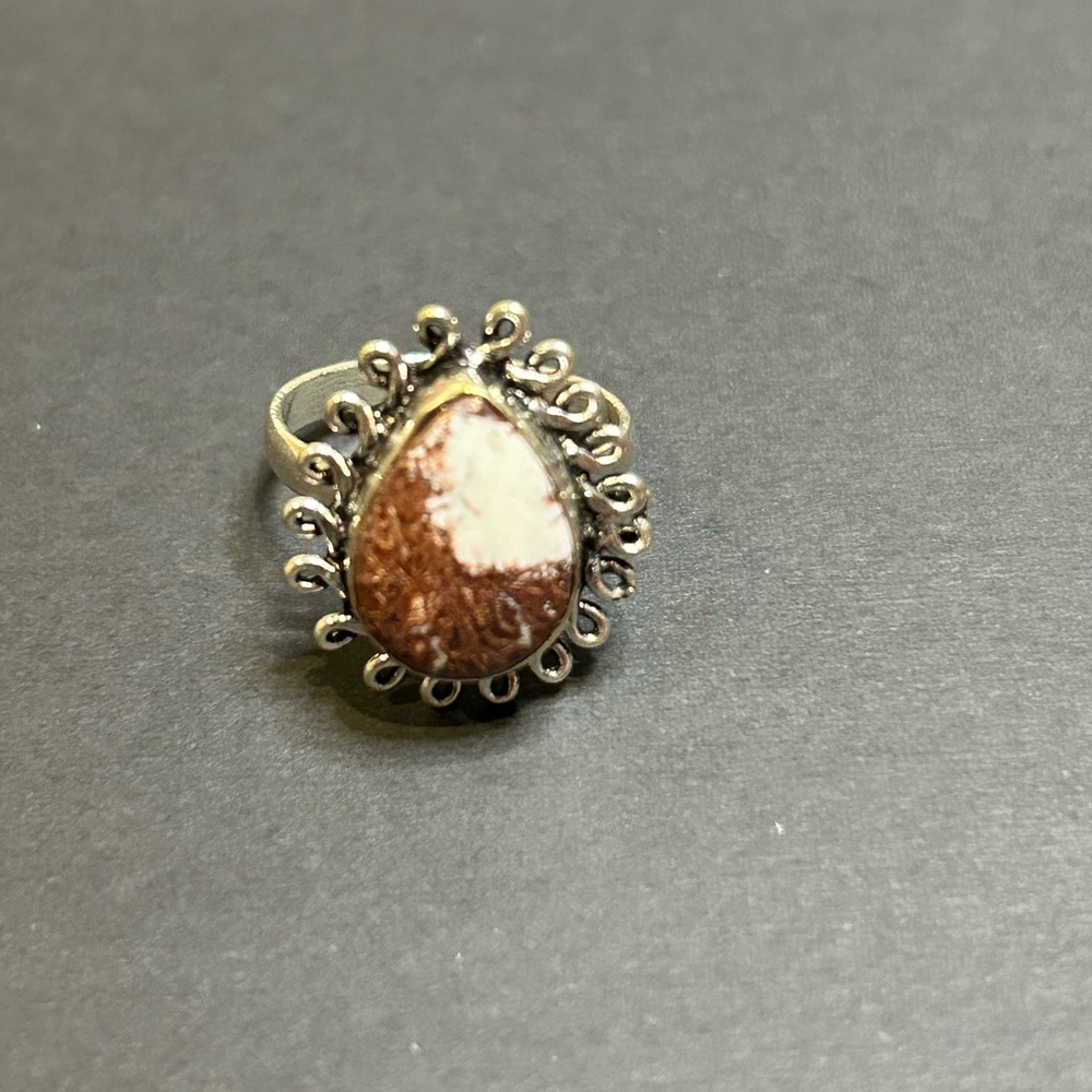 925 Sterling Silver Teardrop Jasper Statement Ring Size 6 Boho Southwestern